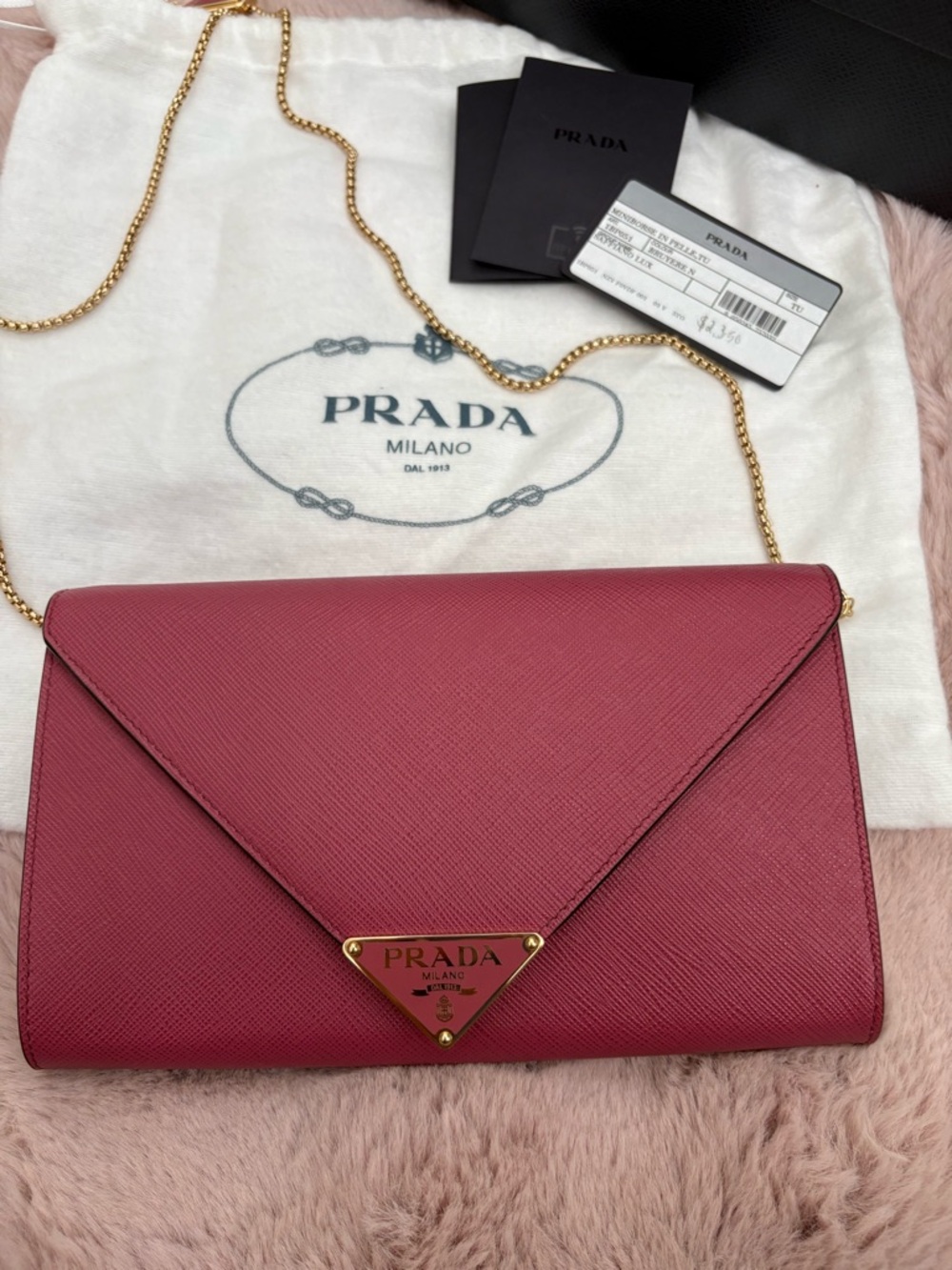 Prada mini Saffiano Leather Envelope Crossbody with Gold Chain - Picture 2 of 12